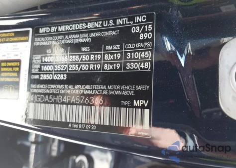 2015 Mercedes-Benz Ml 350 4Matic z USA, uszkodzony, nr VIN 4JGDA5HB4FA576366